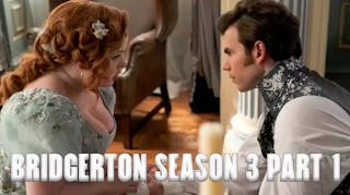 Nicola Coughlan and Luke Newton as Penelope Featherington and Colin Bridgerton in Bridgerton season 3 part 1.