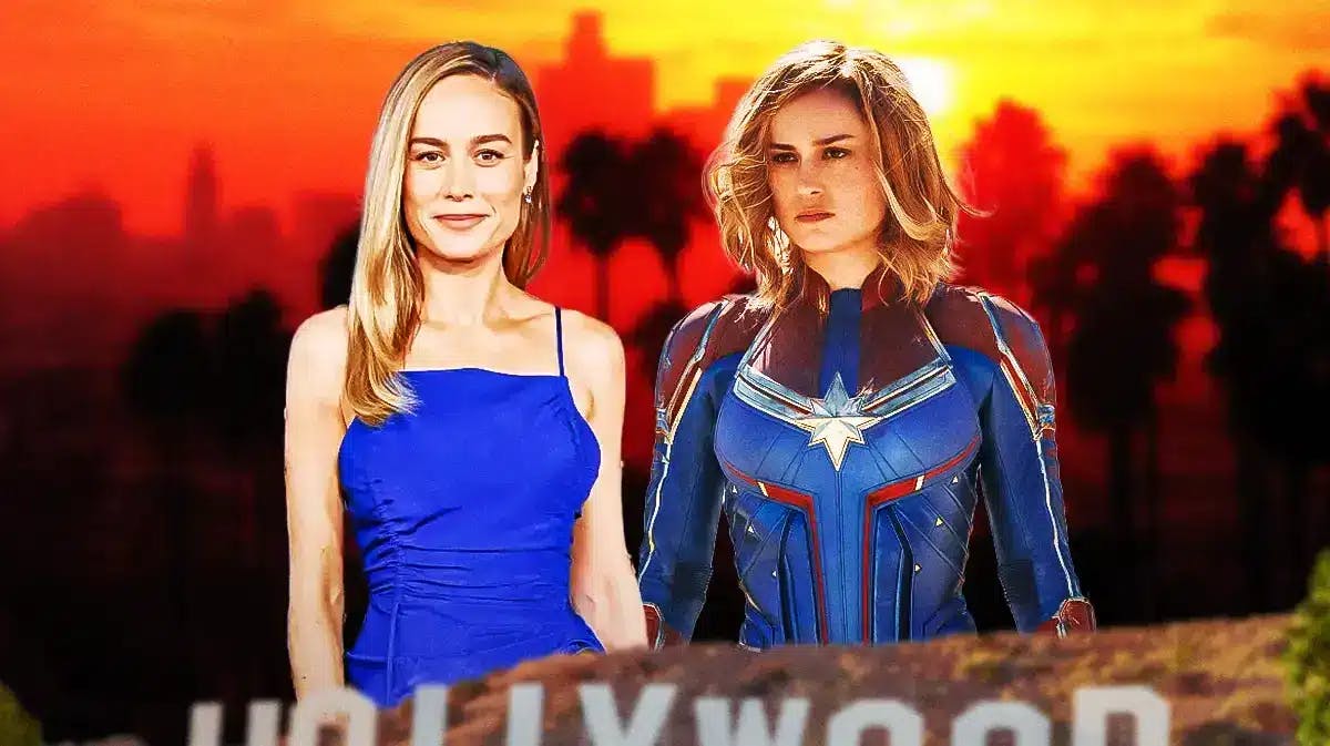 Brie Larson next to MCU Captain Marvel.