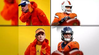 Sean Payton in the Drake saying no meme, with Russell Wilson on the top panel and Jarrett Stidham on the bottom panel
