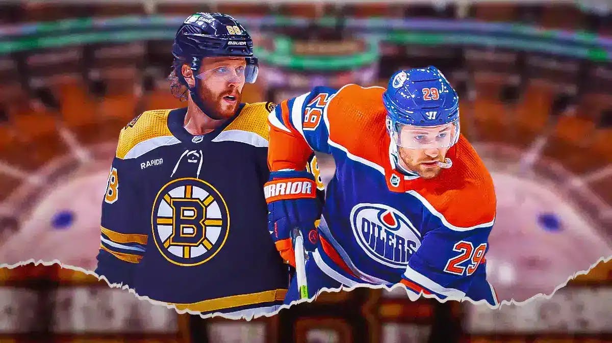 Bruins star David Pastrnak and Oilers star Leon Draisaitl at the NHL All-Star Game.