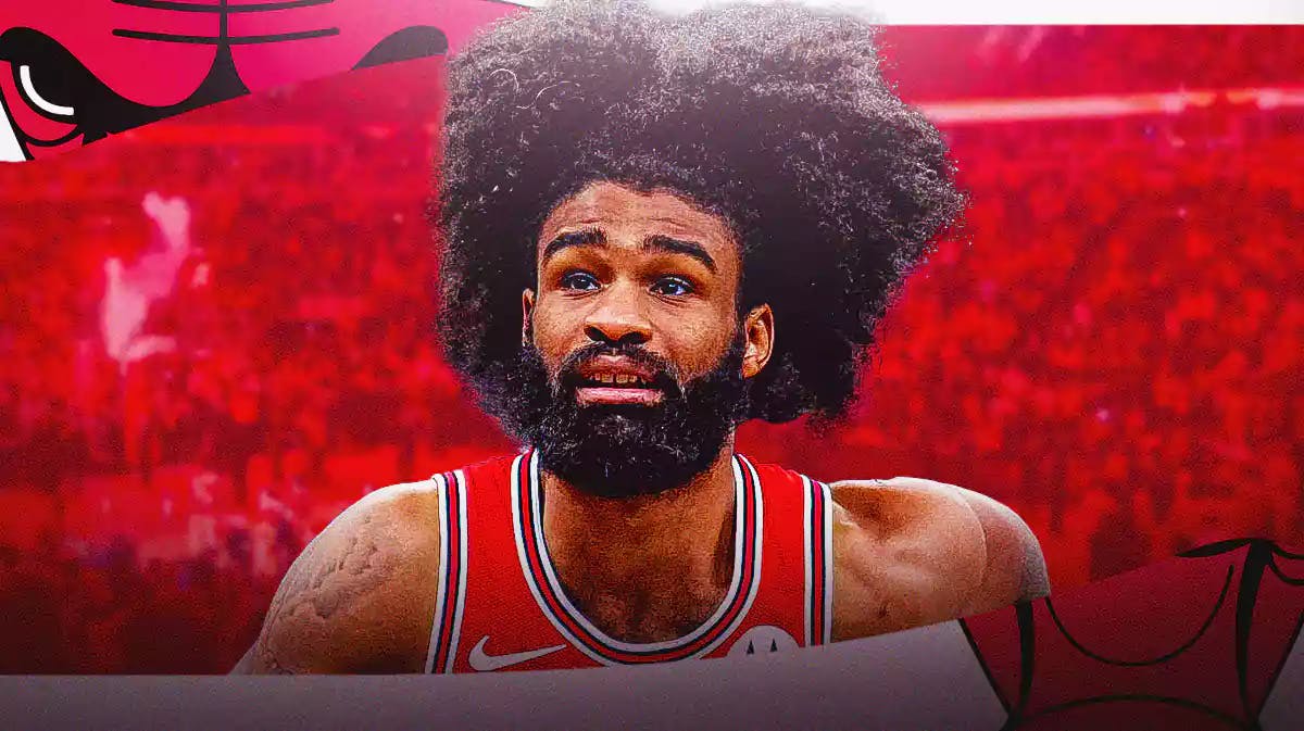 Bulls, Coby White, Coby White Bulls, Coby White Chicago, Coby White stats, Coby White in Bulls uni with Bulls arena in the background