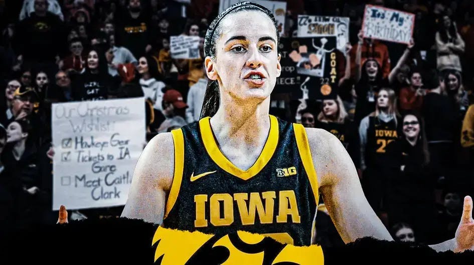 Iowa women’s basketball player Caitlin Clark, looking upset, because Iowa succumbed to the AP women's top 25 poll curse of the No. 2 spot