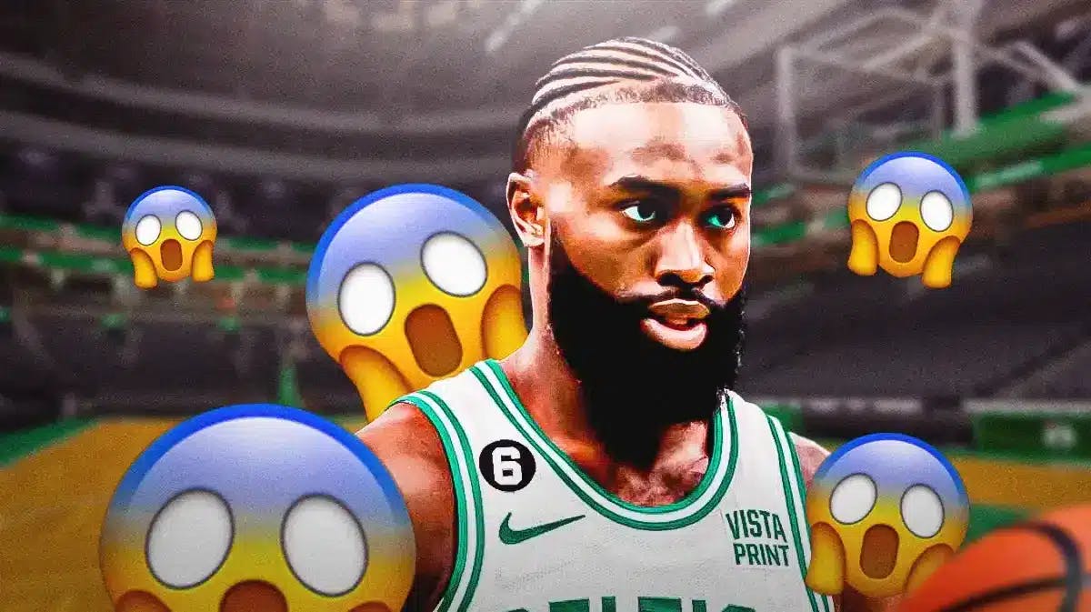 Jaylen Brown with a bunch of the shocked emojis in the background