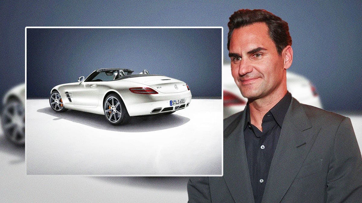 Roger Federer with a car from his collection.