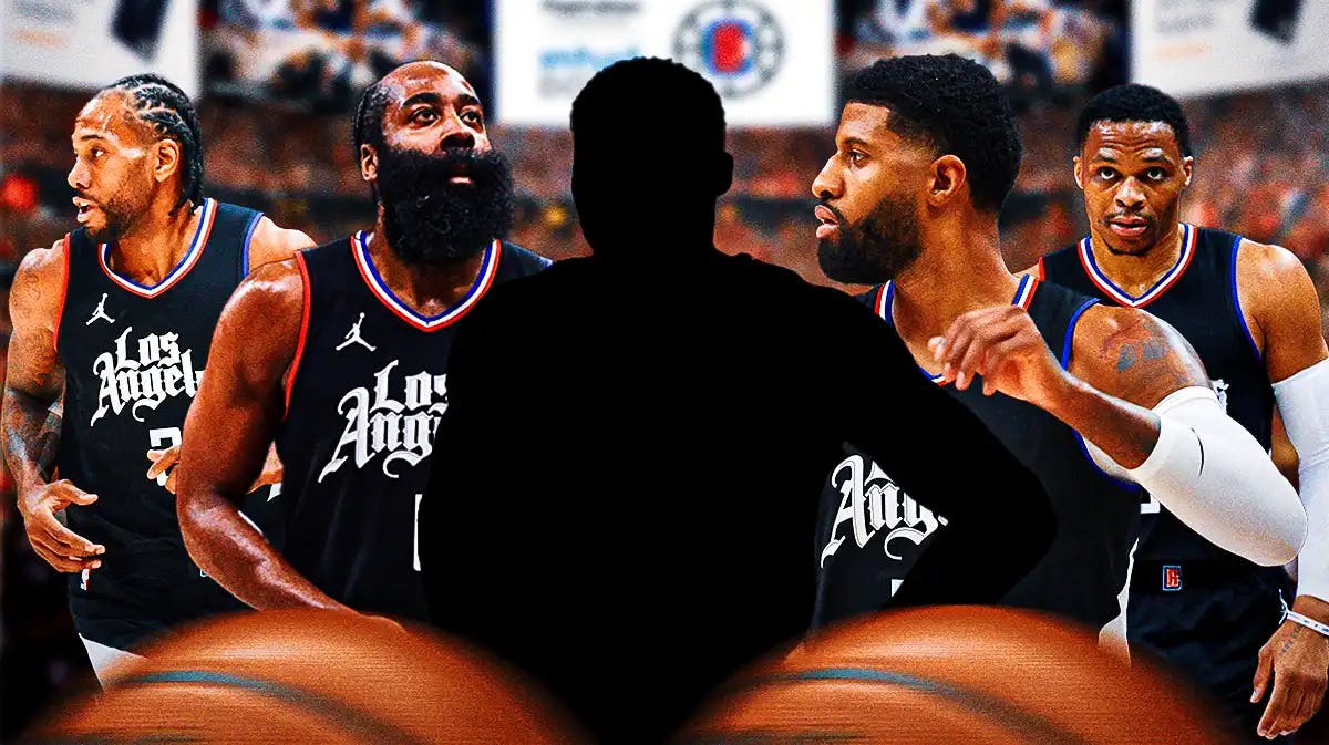 Clippers' James Harden, Kawhi Leonard, Paul George, Russell Westbrook, player silhouette