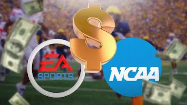 EA Sports, NCAA, dollar sign, college football stadium
