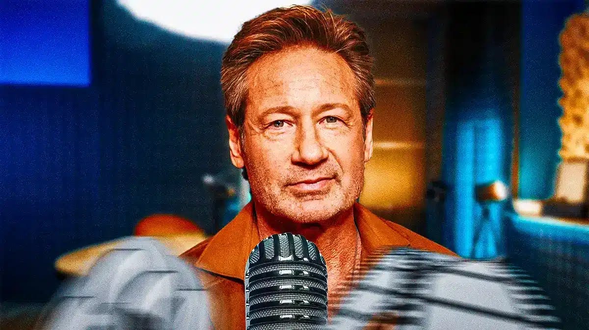 David Duchovny with microphones.