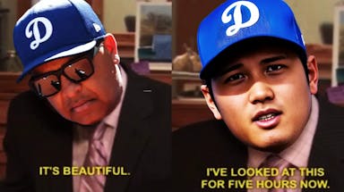 Dodgers' Dave Roberts and Shohei Ohtani in the It’s beautiful, I’ve looked at this for five hours now meme