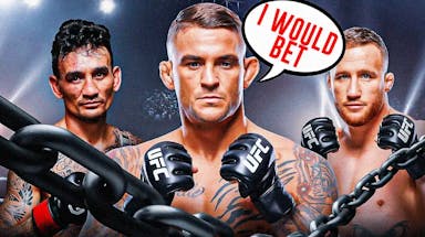 Dustin Poirier saying: ‘I would bet’ in the middle, Max Holloway and Justin Gaethje on the sides