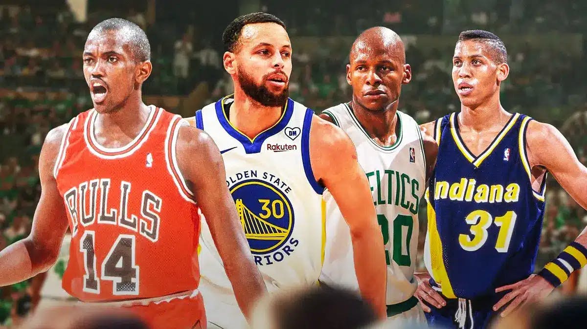 Craig Hodges next to Steph Curry, Ray Allen and Reggie Miller