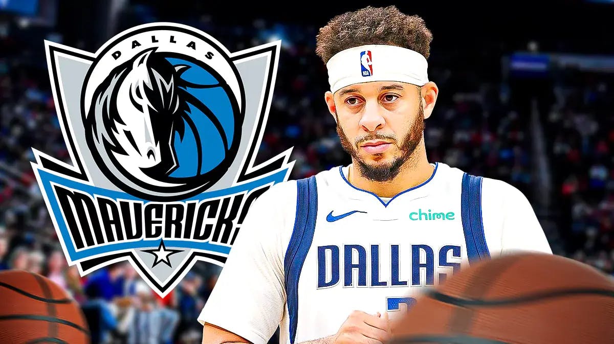 Mavericks' Seth Curry stands in front of Mavs logo, Hornets' PJ Washington sits out of frame