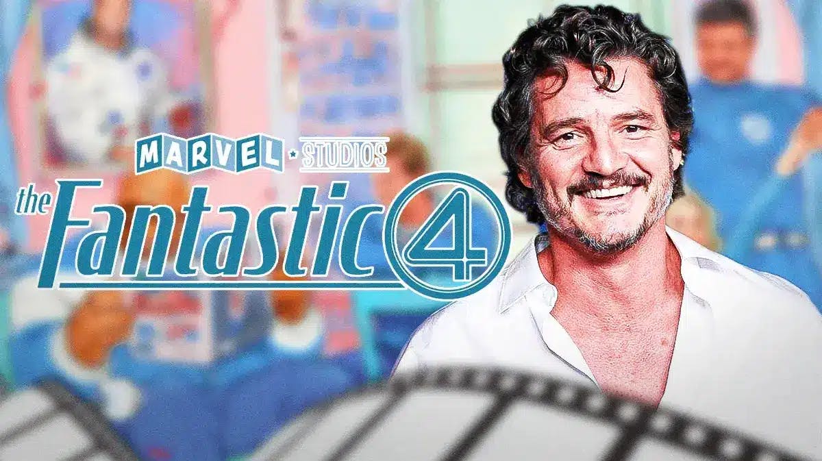 MCU Fantastic Four logo and background with Pedro Pascal.