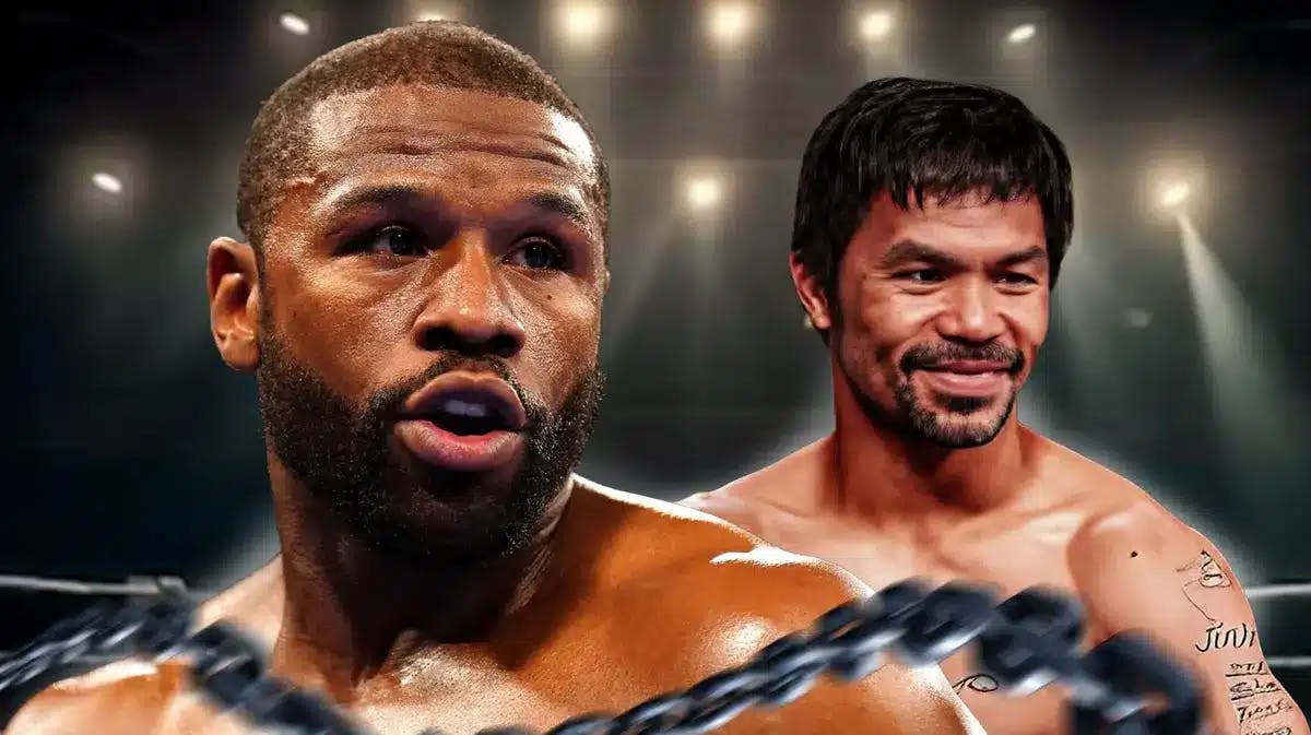 Floyd Mayweather stands next to Manny Pacquiao, boxing stars mull a Rizin fighting event