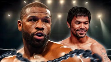 Floyd Mayweather stands next to Manny Pacquiao, boxing stars mull a Rizin fighting event