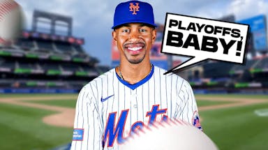 Photo: Francisco Lindor in Mets jersey saying “Playoffs, baby”