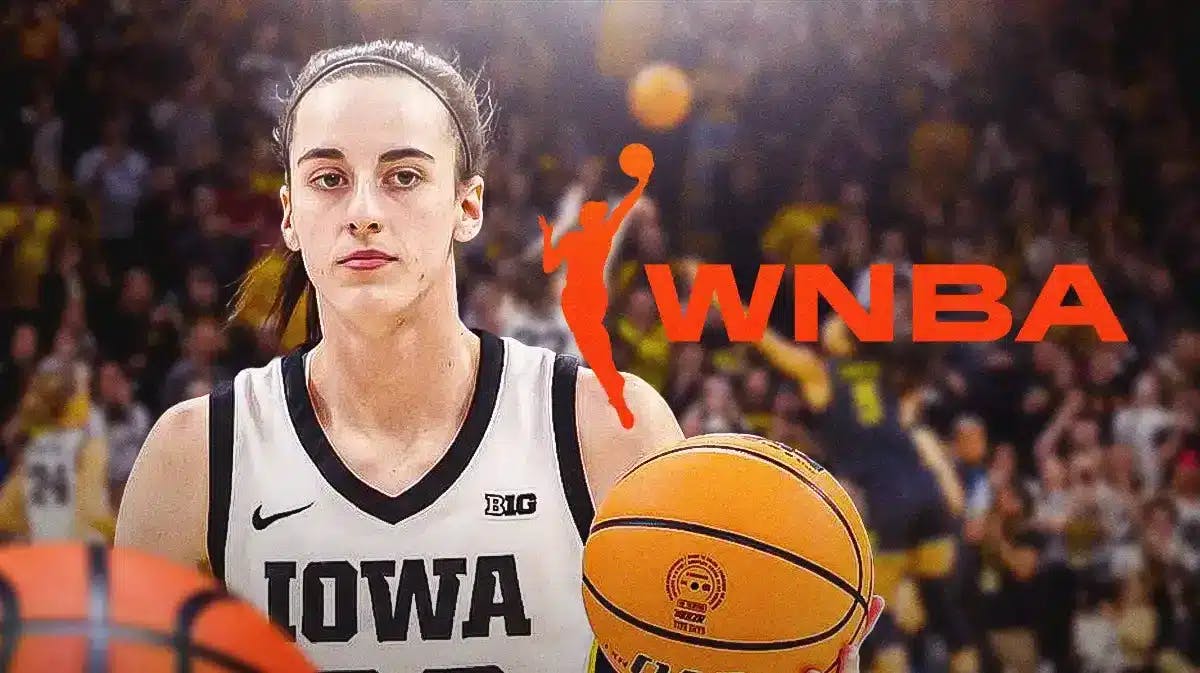 Iowa star Caitlin Clark next to WNBA logo.