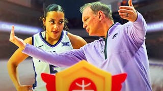 Kansas State women’s basketball coach Jeff Mittie and Kansas State women’s basketball player Brylee Glenn