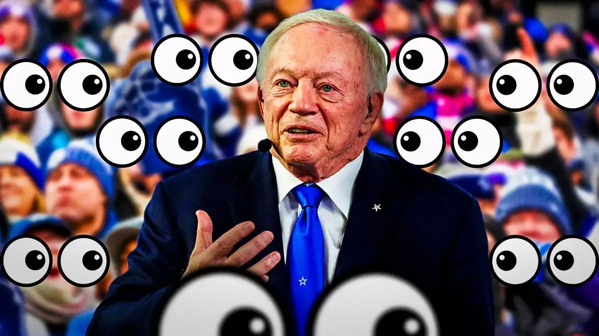 Jerry Jones with a bunch of the big eyes emojis around him