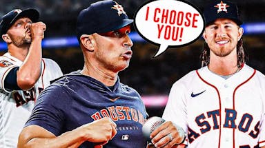 Joe Espada (in Houston Astros gear if he isn’t already_ on one side with a speech bubble that says “I choose you!”, Josh Hader (in a Houston Astros uniform) and Ryan Pressly on the other side