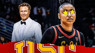 USC women’s basketball player JuJu Watkins with stars in her eyes, and actor Will Ferrell.