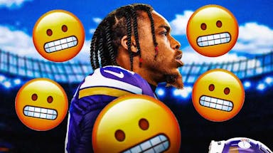Vikings WR Justin Jefferson with a bunch of cringe face emojis all around