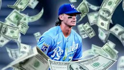 Royals star Bobby Witt Jr. with lots of money around him.