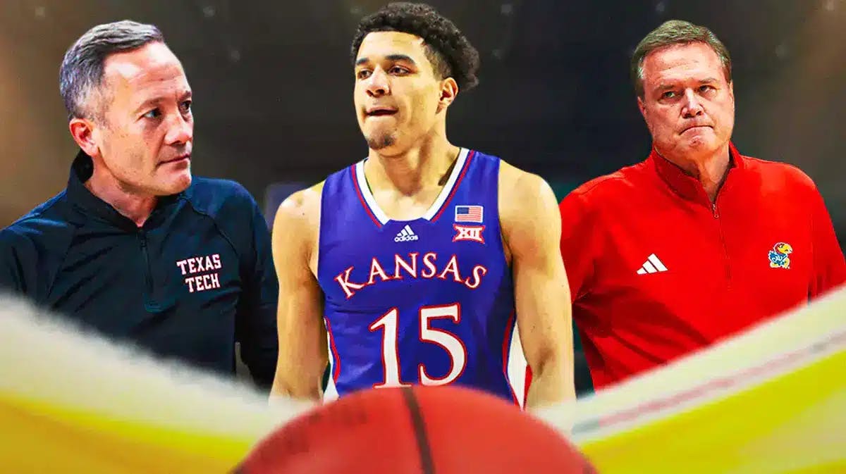 Kansas basketbll star Kevin McCullar with Bil Self and Texas tech coach grant McCasland.