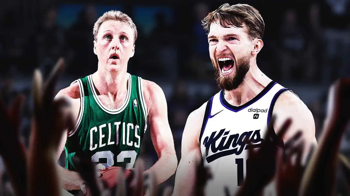 Kings' Domantas Sabonis hyped up alongside Celtics' Larry Bird (1987)