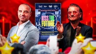 Nenaid Cicin-Sain and U2 Bono with Kiss the Future poster.