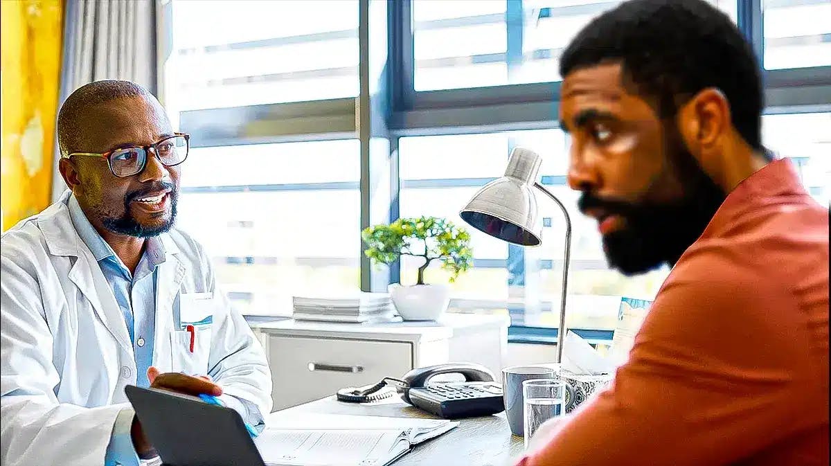 Kyrie Irving (Mavericks) talking to a doctor