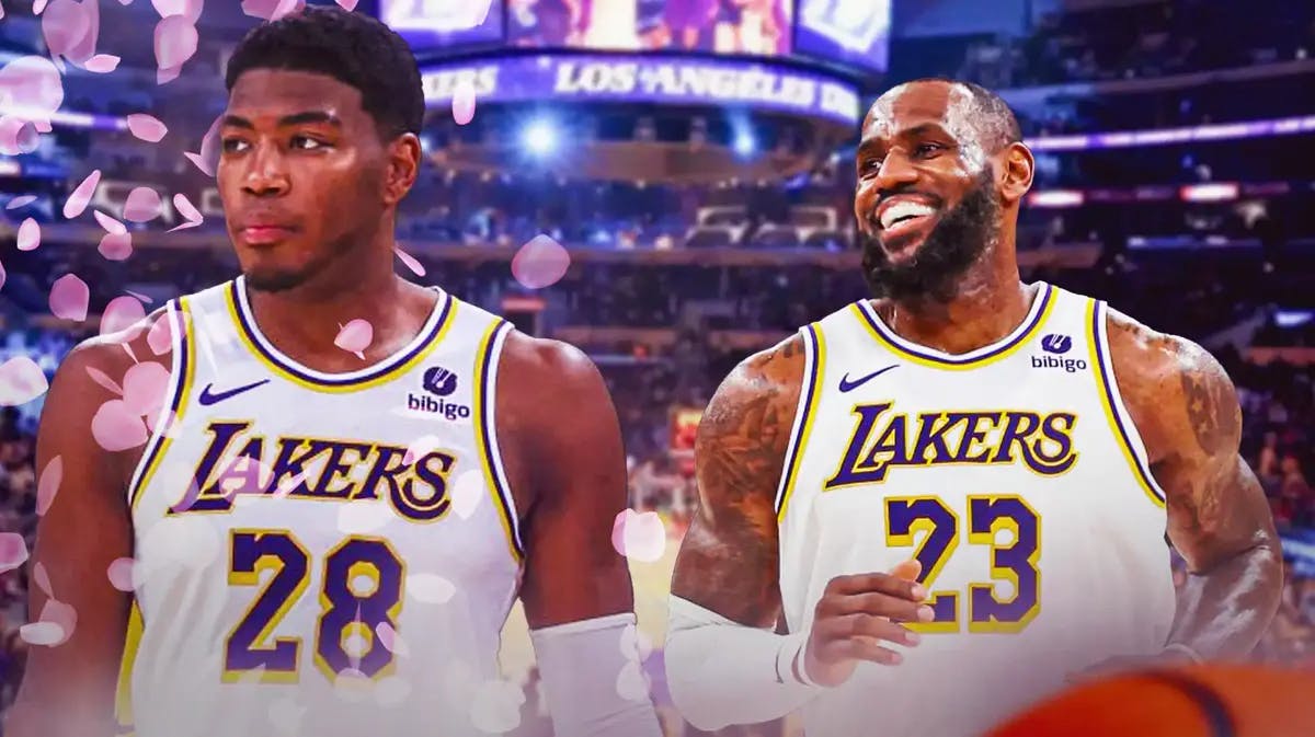 Lakers' LeBron James hyping up Rui Hachimura, with plenty of flowers being thrown in Hachimura’s direction