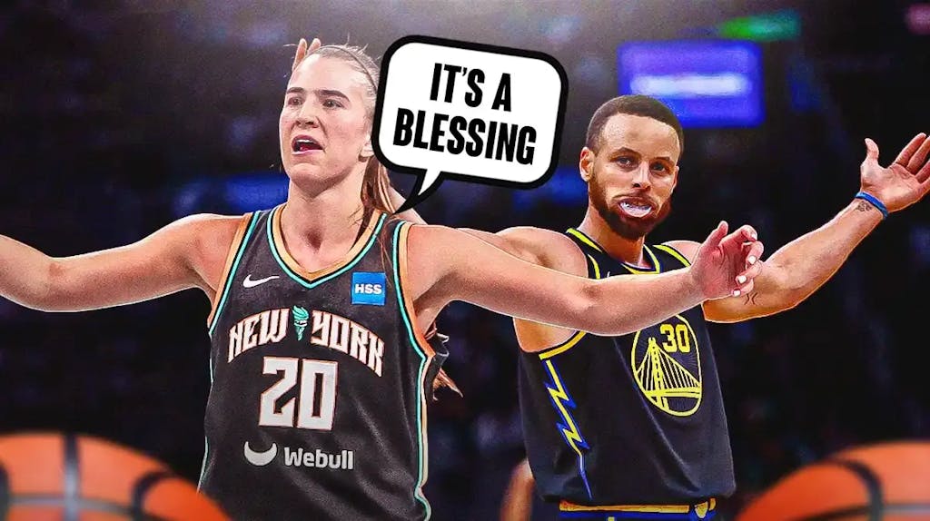 New York Liberty star Sabrina Ionescu saying "It's a blessing" while standing next to Stephen Curry.