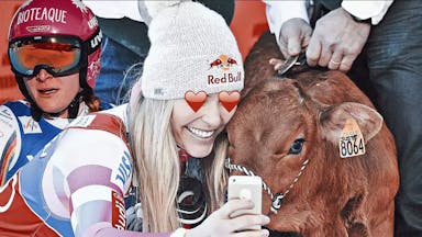 Olympics and World Cup winner Lindsey Vonn after winning cow at Val d'Isere and Dwyane Wade interview