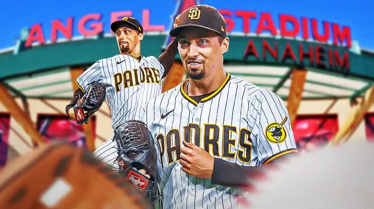 Padres' Blake Snell stands in front of Los Angeles Angels stadium amid MLB free Agency