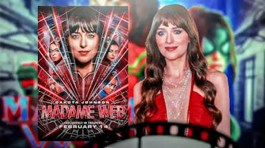 Madame Web poster and Dakota Johnson.