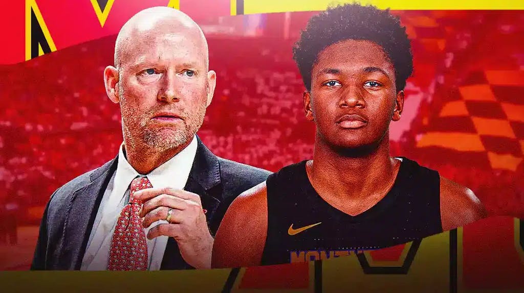 Terrapins HC Kevin Willard with Maryland basketball recruit Derik Queen amid struggles in the Big Ten Conference