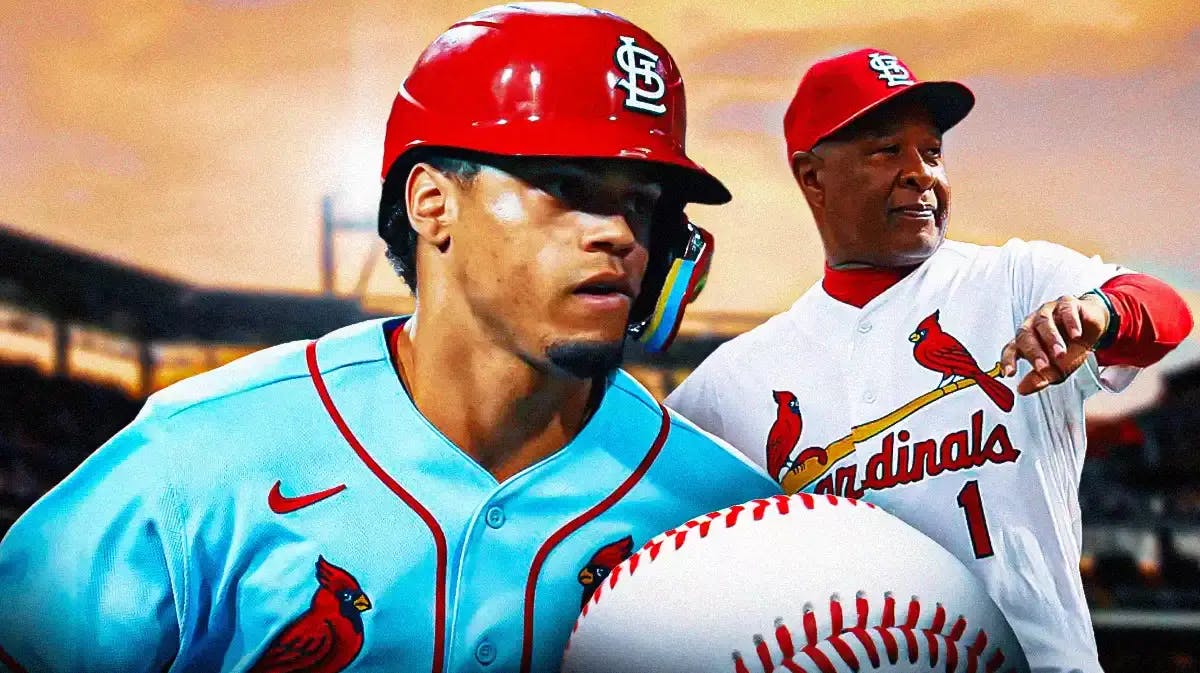 Masyn Winn (Cardinals rookie) and Ozzie Smith (Cardinals legend)