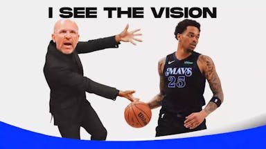 Mavericks' Jason Kidd as the Will Smith showing meme while pointing at PJ Washington, with the caption below: I SEE THE VISION