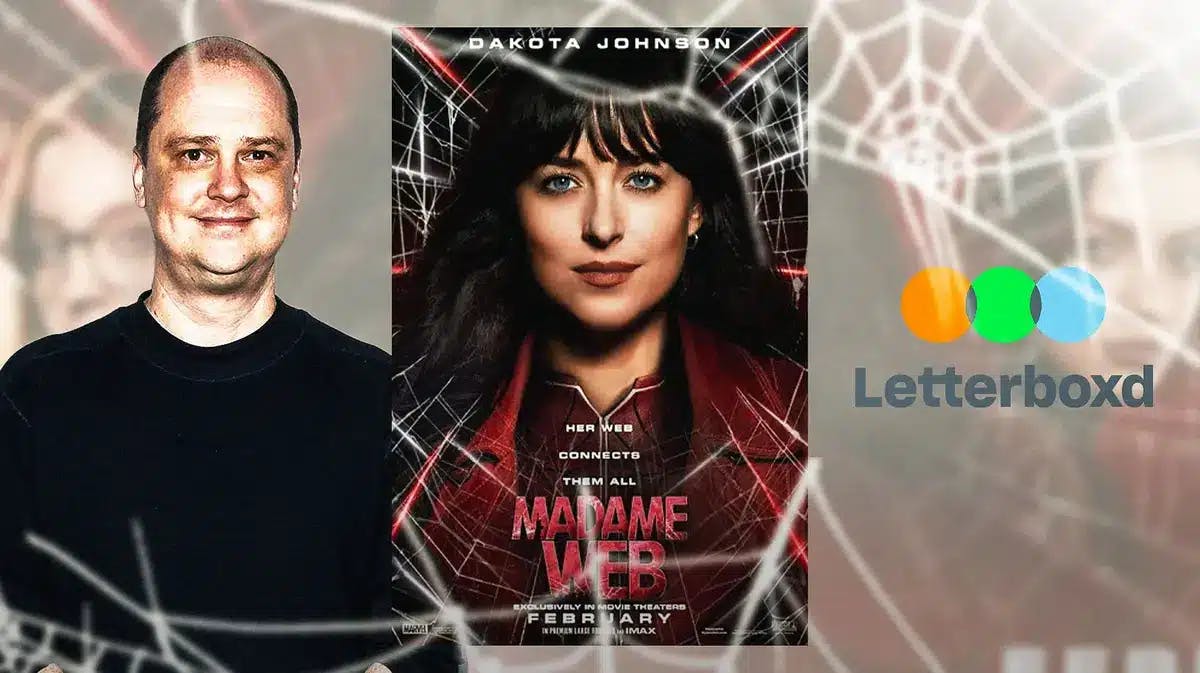 From left to right: Mike Flanagan, Madame Web poster, Letterboxd logo
