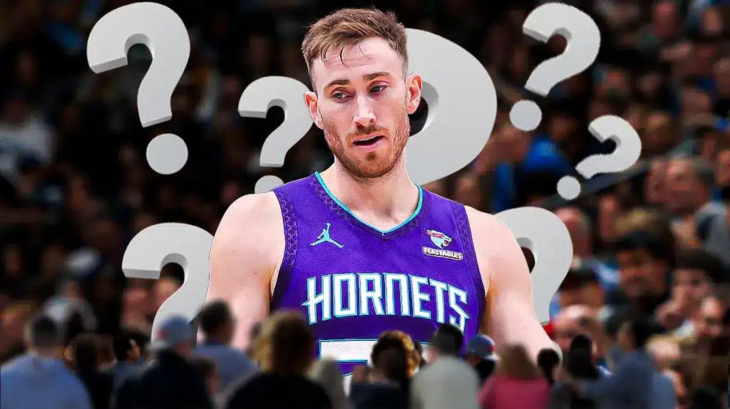Hornets' Gordon Hayward looking sad with question marks all over him