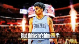 Pistons' Killian Hayes in a Grizzlies uniform, with caption: Blud thinks he’s him