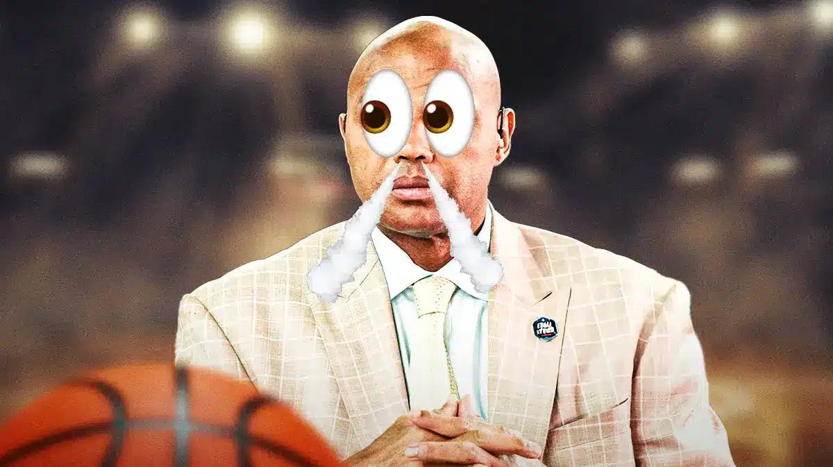 Charles Barkley with smoke coming out his nose and with woke eyes