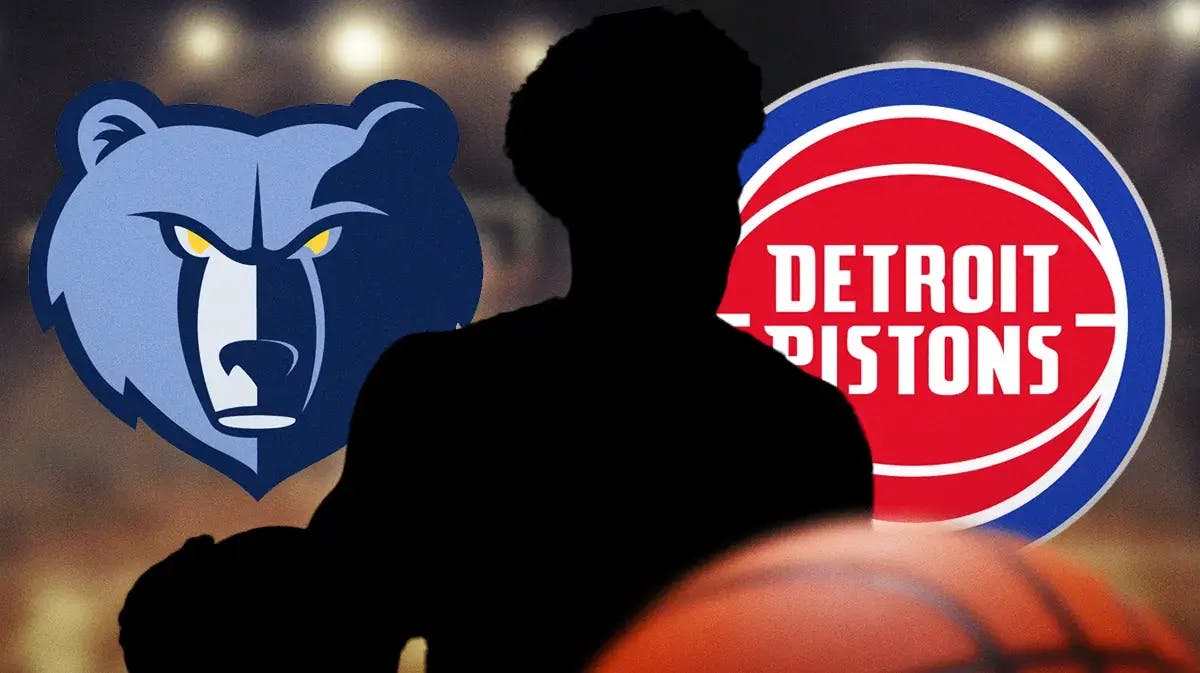 Killian Hayes as a silhouette. Grizzlies and Pistons logos