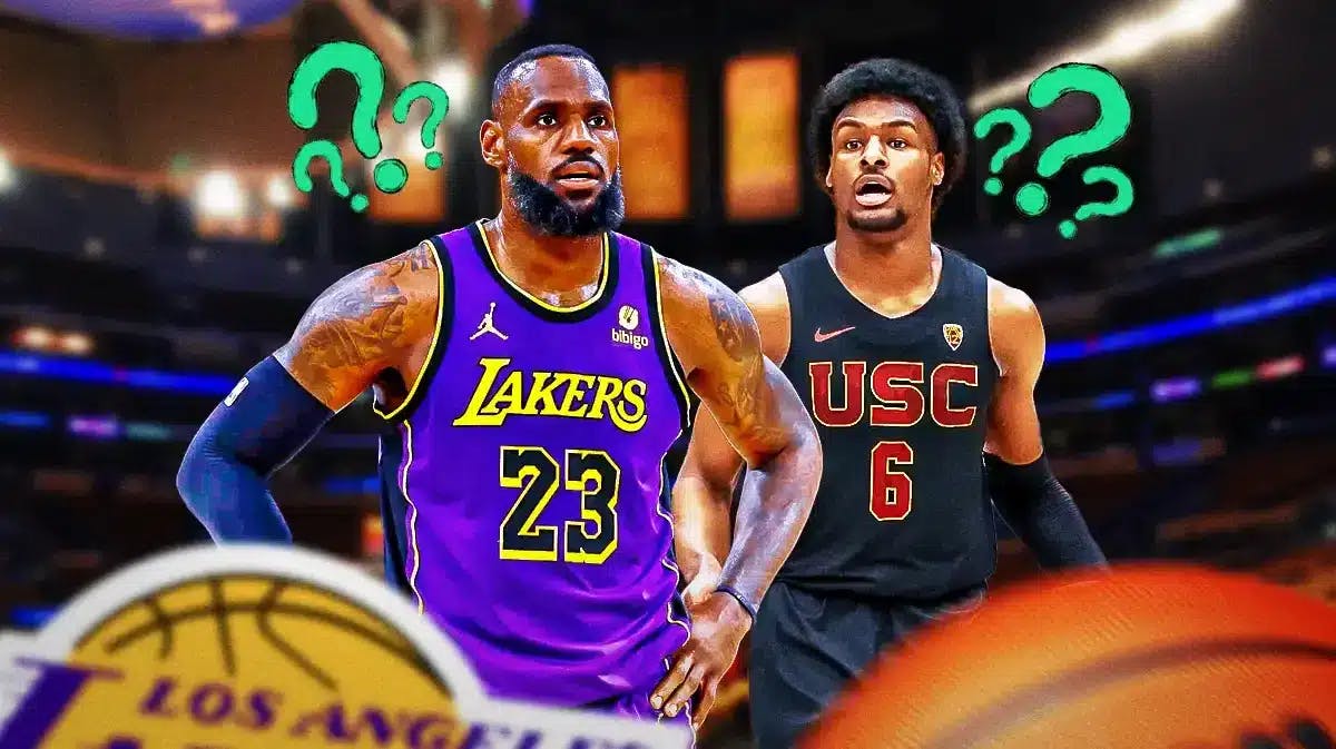 Lakers' LeBron James, USC's Bronny James, question marks above