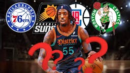 Wizards' Delon Wright next to 76ers, Suns, Clippers, and Celtics logos.