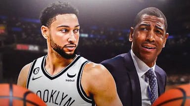 Nets Ben Simmons looking at head coach Kevin Ollie.
