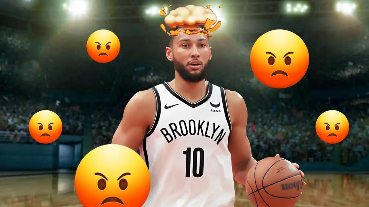 Ben Simmons with mind-blown head. Angry emojis in the background