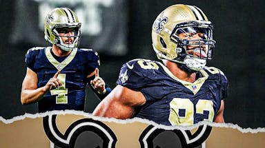 Derek Carr and Nathan Shepherd of the New Orleans Saints