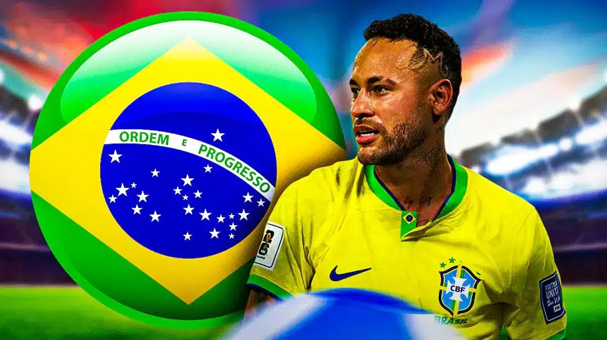 Neymar in front of the Brazil flag