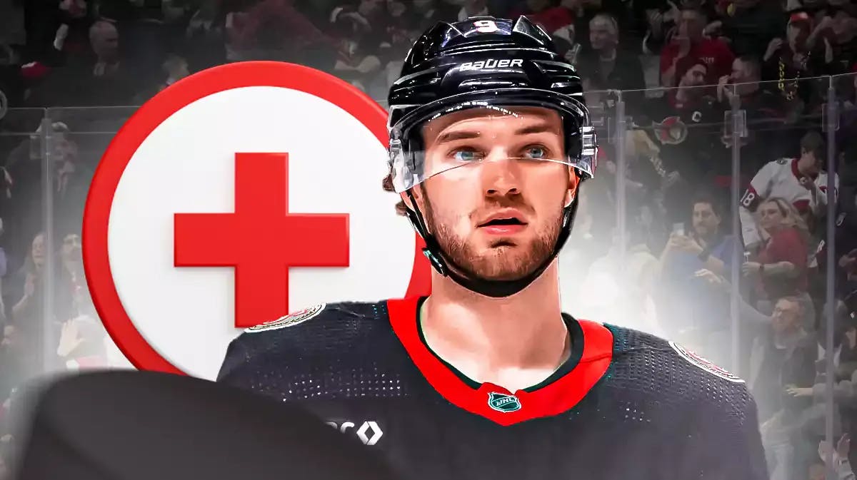 Josh Norris with a red + medical symbol. (Ottawa Senators)